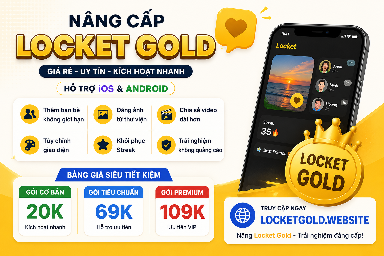 Nâng Locket Gold Giá Rẻ Chỉ Từ 20K | Hỗ Trợ iOS & Android | LocketGold.website